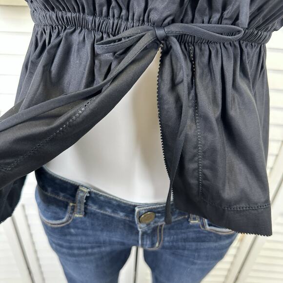 New Reformation Rowen Tube Top Black Cropped Split Hem Bow Blouse Size M - Picture 4 of 8